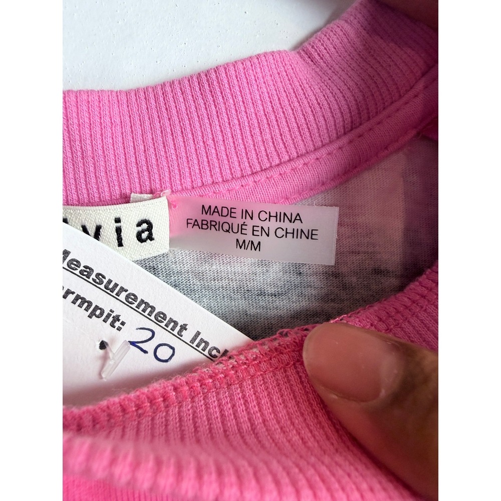 Alice + Olivia Pink Black Tie Dye Padded Shoulder Muscle Tee Top M - Picture 5 of 7